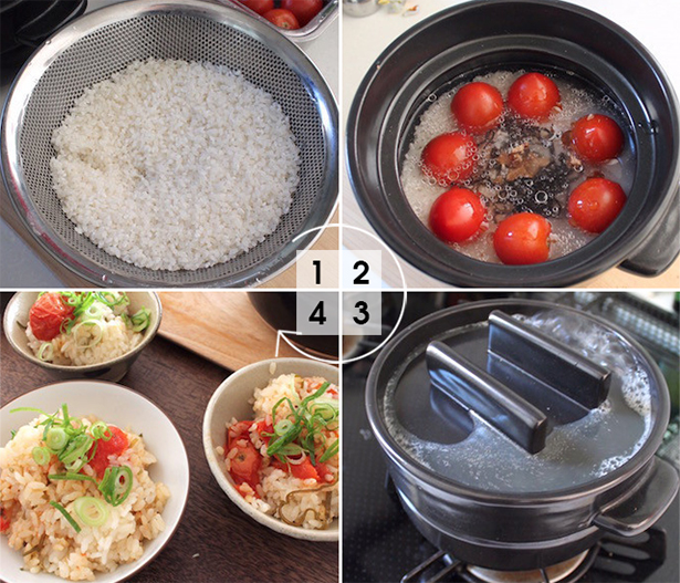 【土鍋でごはん1】トマトと塩昆布の炊き込みご飯