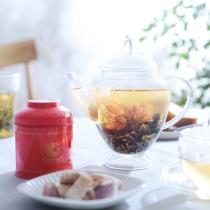 カーネーションの花咲く工芸茶 スカーレット缶 ＆ アリエルポット 母の日ギフト／クロイソス