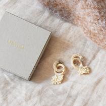 MSNOM ラタン ビーズフリンジ ピアス／イヤリング 2way set／ムスノム【送料無料】