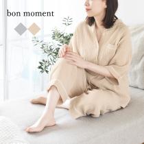 【5/29～5/30 服の日対象商品】bon moment 3重ガーゼのふんわりガーゼパジャマ 半袖 コットン100％／ボンモマン【送料無料】