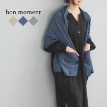 【●】bon moment ポケット付 体に馴染むニットストール／ボンモマン