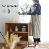bon moment リネン100% シンプルエプロン ストライプ柄／ボンモマン