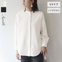 パウダータッチ 微起毛であたたかみのある バンドカラーブラウス 防シワ UVケア／Agreable アグレアーブル【送料無料】