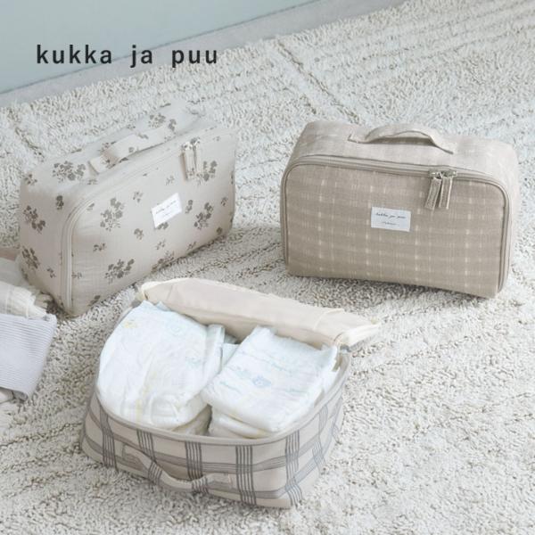 kukka ja puu 大容量で出し入れしやすい 柄ポーチ チェック 花柄 おむつポーチ／クッカヤプーkbp