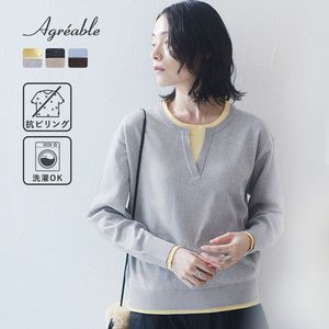 重ね着風 お手入れ楽ちん バイカラーニット／Agreable アグレーアーブル【送料無料】