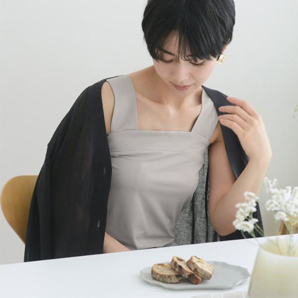 【さらさらナイロン素材】カップ付 チラ見えを防ぐ スクエア タンクトップ／kauliina カウリーナ