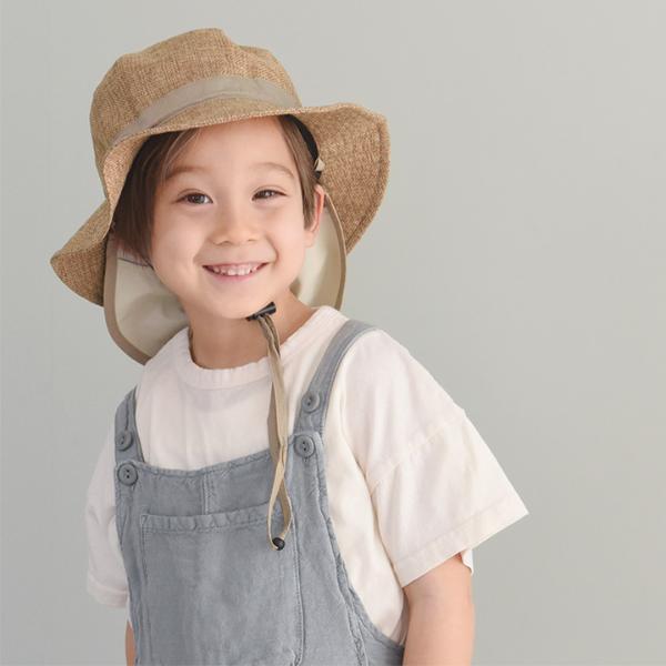 kukka ja puu キッズ ジュート風 帽子 保冷剤ポケット＆日よけタレ付き