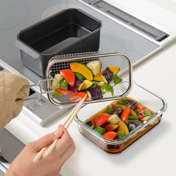 四角い天ぷら鍋にピッタリの角型揚げざる【揚げ物】 ｜ アンジェ web