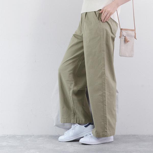 リネンタッチ 軽い穿き心地のワイドパンツ