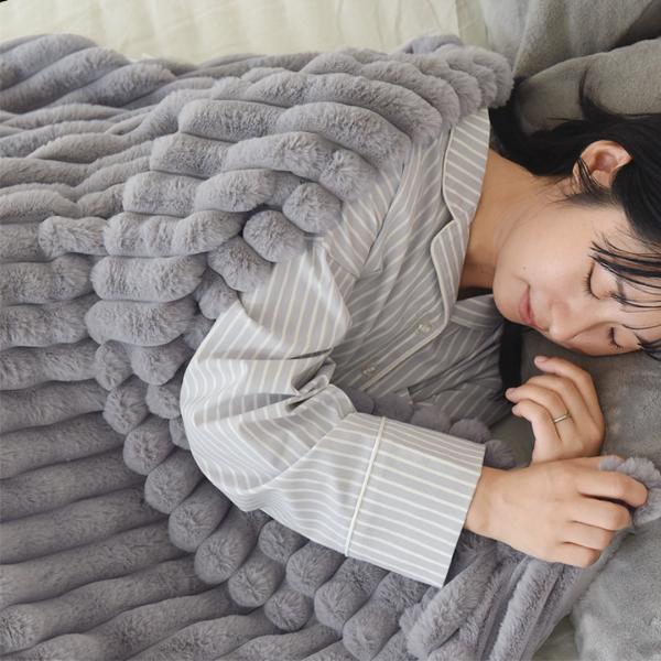 bon moment 大人の贅沢 ラビットファー毛布 シングル ストライプ