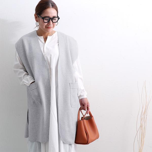 さっと羽織るだけでサマになる ウールライクロングジレ／Agreable