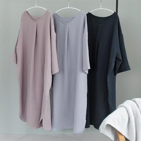 bon moment 3重ガーゼ 湯上りガーゼワンピース 7分袖 長袖／ボンモマン