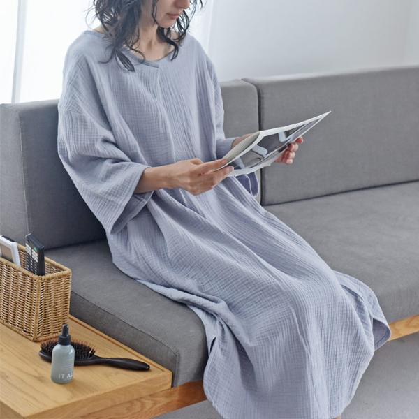 bon moment 3重ガーゼ 湯上りガーゼワンピース 7分袖 長袖／ボンモマン