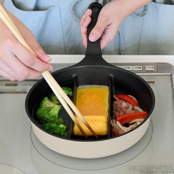 3品同時に調理 センターエッグトリプルパンmini／仕切りフライパン IH