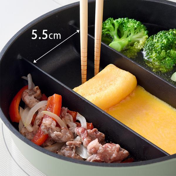 3品同時に調理 センターエッグトリプルパンmini／仕切りフライパン IH