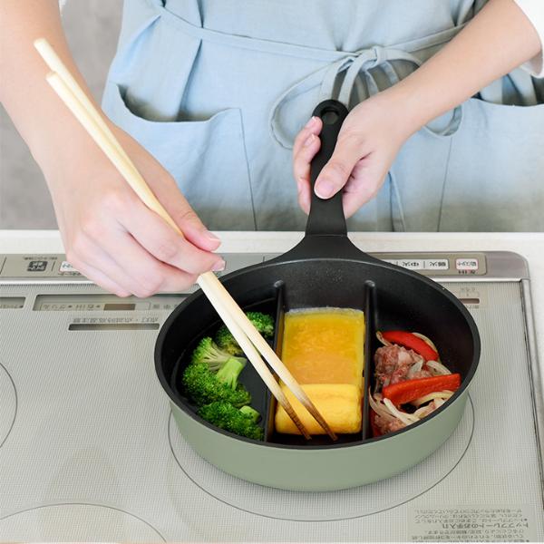 3品同時に調理 センターエッグトリプルパンmini／仕切りフライパン IH