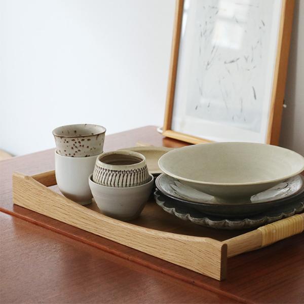 天然木と籐で作った サービングトレイ お盆／木工 束の間【送料無料