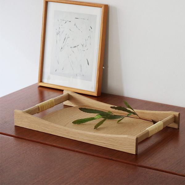 天然木と籐で作った サービングトレイ お盆／木工 束の間【送料無料