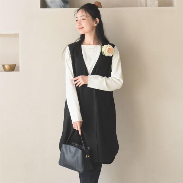 綺麗な黒が持続 黒原着素材 後ろフレア ブラックジレ／Agreable アグレ