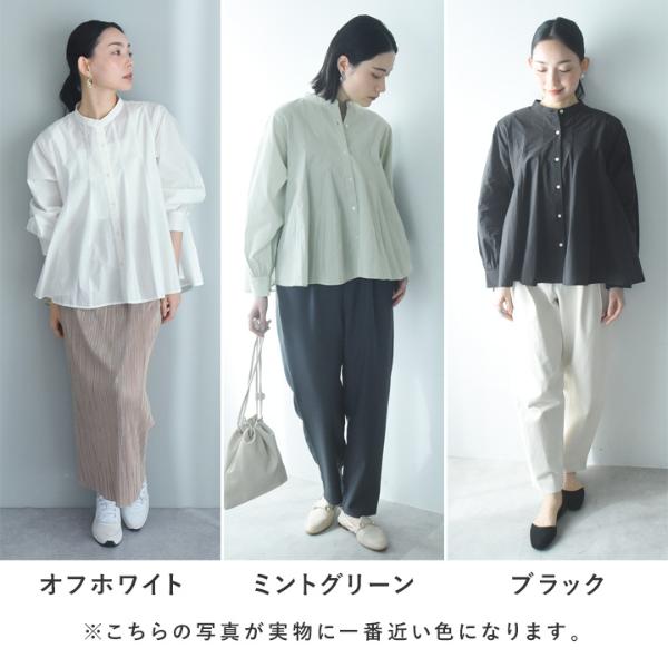 切替デザインでスッキリ見え バンドカラー フレアブラウス／Agreable