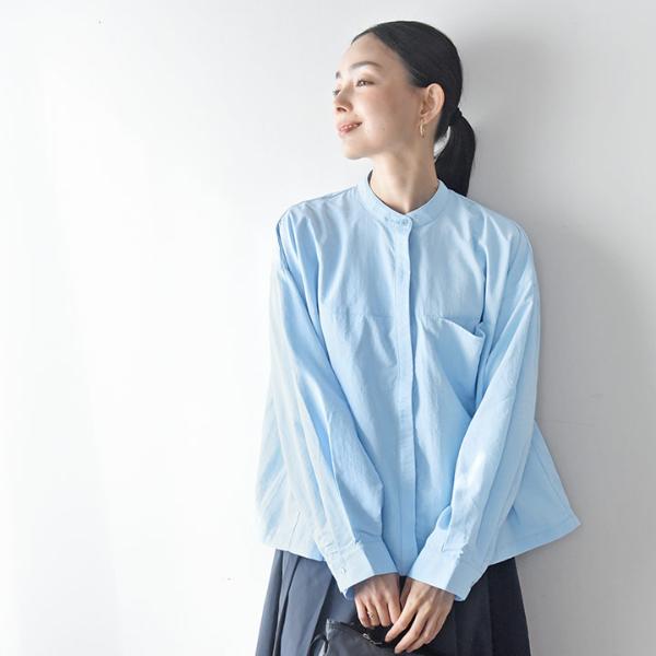 クリーニング済✨エンフォルド フレアコンパクトシャツ バンドカラー　ライトブルー 羽織りにもなる 後ろメッシュ バンドカラーシャツ 防蚊 撥水／Agreable