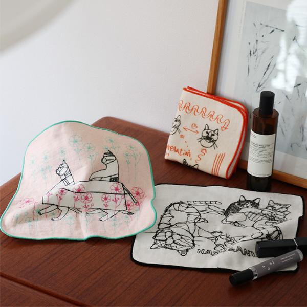 HAyU 猫モチーフのガーゼハンカチ ｜ アンジェ web shop（本店）