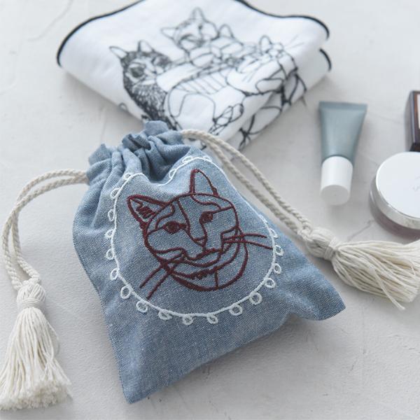 HAyU 猫モチーフの刺繍巾着 ｜ アンジェ web shop（本店）