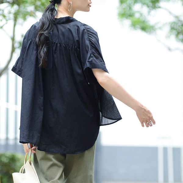 軽やかシアーで涼しい ネックギャザー シャツブラウス 撥水／kauliina カウリーナ【送料無料】