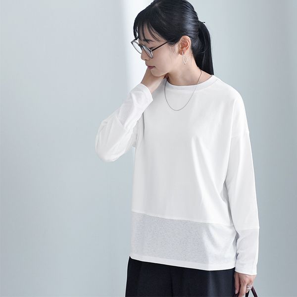 【選べる2タイプ】重ね着に便利な シアー切替えカットソー 裾ラウンドブラウス／kauliina カウリーナ【送料無料】