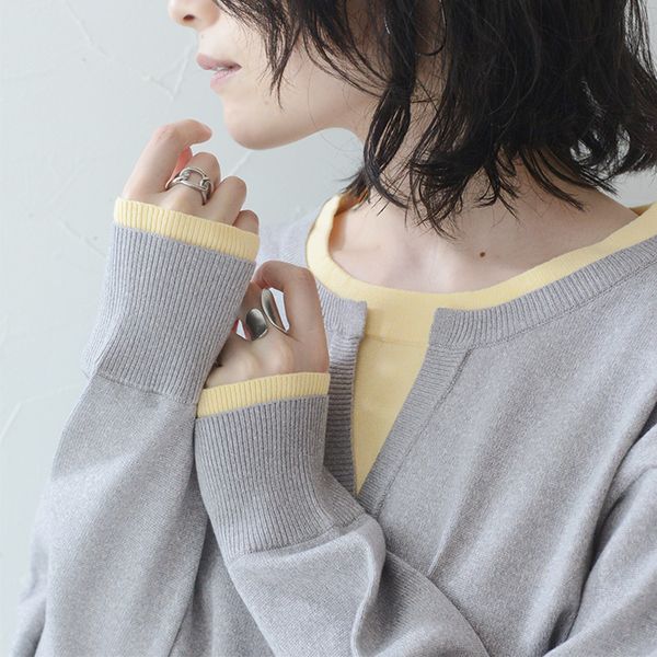 【秋服クーポン】重ね着風 お手入れ楽ちん バイカラーニット／Agreable アグレーアーブル【送料無料】