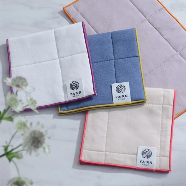 配色をたのしむ バイカラーのハーフハンカチ UKIHA／YARN HOME ヤーンホーム