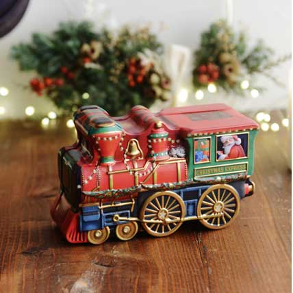 立てて置けるチョコレート缶 クリスマスシェイプティン機関車／WINDEL ウィンデル
