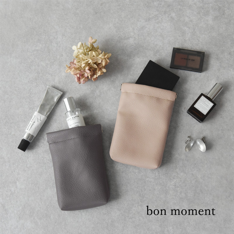 bon moment バネ式 フェイクレザーポーチ／ボンモマン