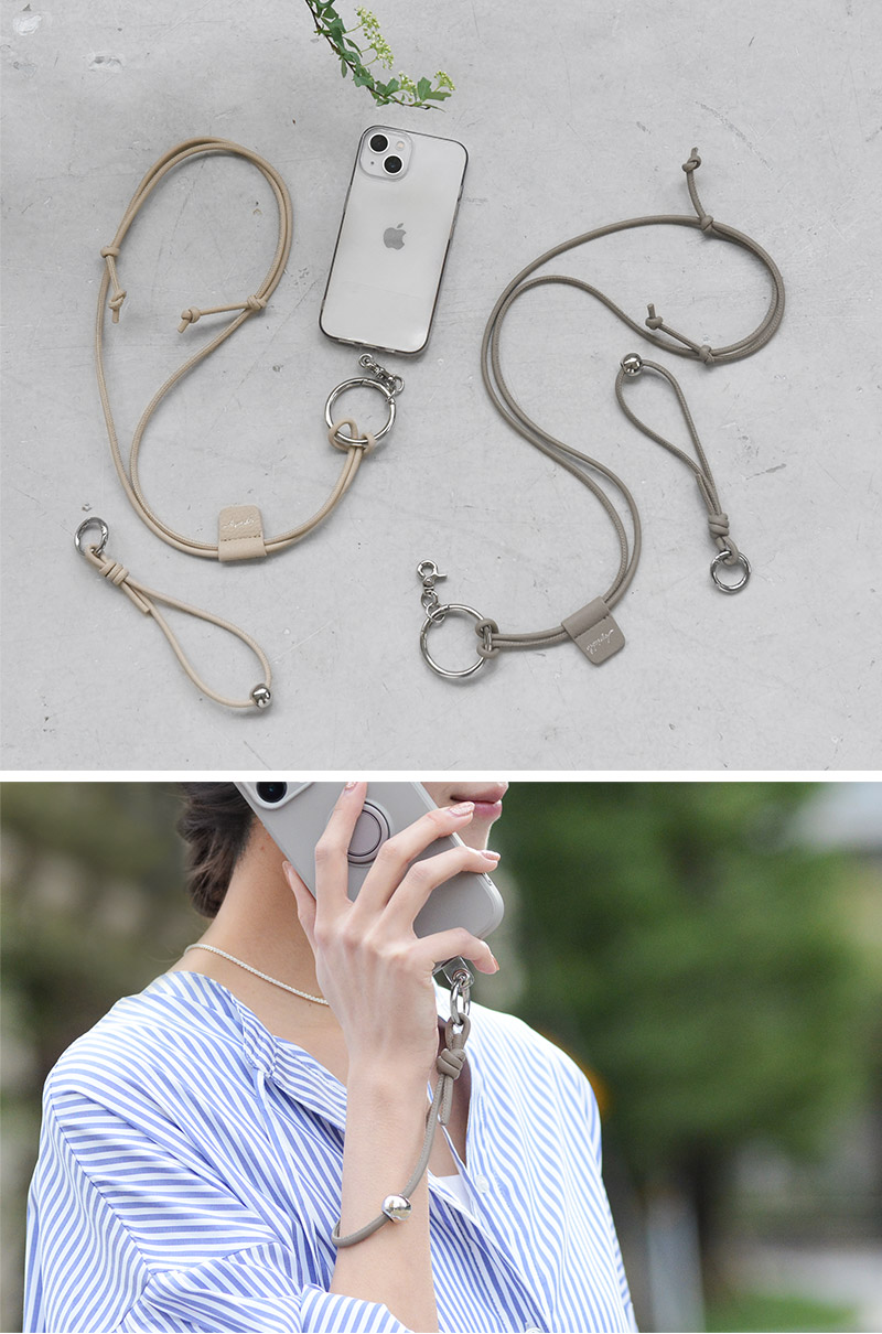 マルチリング付 牛革 2通りの使い方ができる スマホショルダー ストラップ 2種類セット(ストラップホルダー2枚付)/Agreable アグレアーブル
