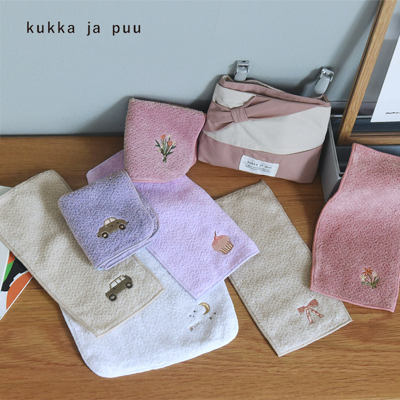 kukka ja puu 小さなポケットにもおさまる タオルハンカチ ハンドタオル 今治 刺繍 キッズ 18×18cm ハーフハンカチ ハーフタオル 10×20cm/クッカヤプー