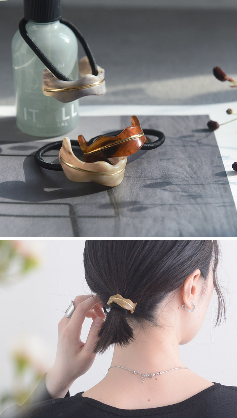 結ぶだけの簡単アレンジ マーブル×メタルラインモチーフで上品見え カーブヘアゴム／kauliina カウリーナ