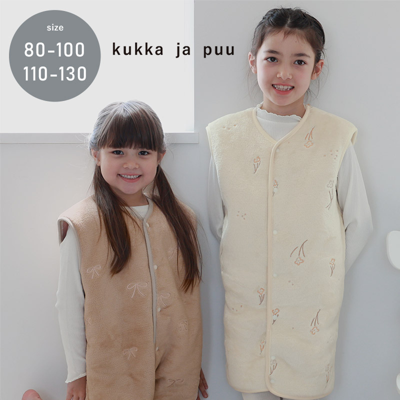 166842 kukka ja puu 寝相が悪くても安心！ フランネルスリーパー 総柄刺繍 ボア／クッカヤプー