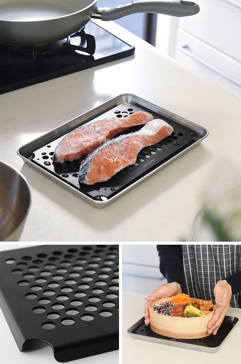 解凍時のドリップが落ちる 穴あき バッド付き 解凍プレート 日本製 燕三条／IDEAsekikawa