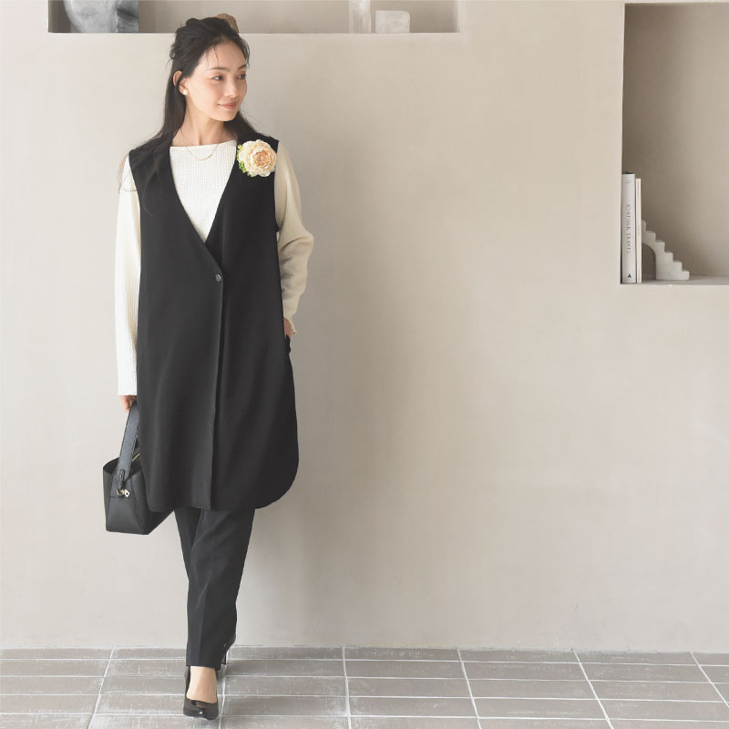 綺麗な黒が持続 黒原着素材 後ろフレア ブラックジレ／Agreable アグレアーブル【送料無料】