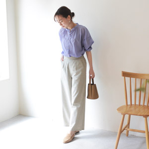 爽やかシャンブレー素材　リラックスワイドパンツ コットン100% ／kauliina カウリーナ