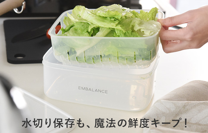 鮮度保持 レクタングルコンテナ XL 2100ml ザル付き／エンバランス
