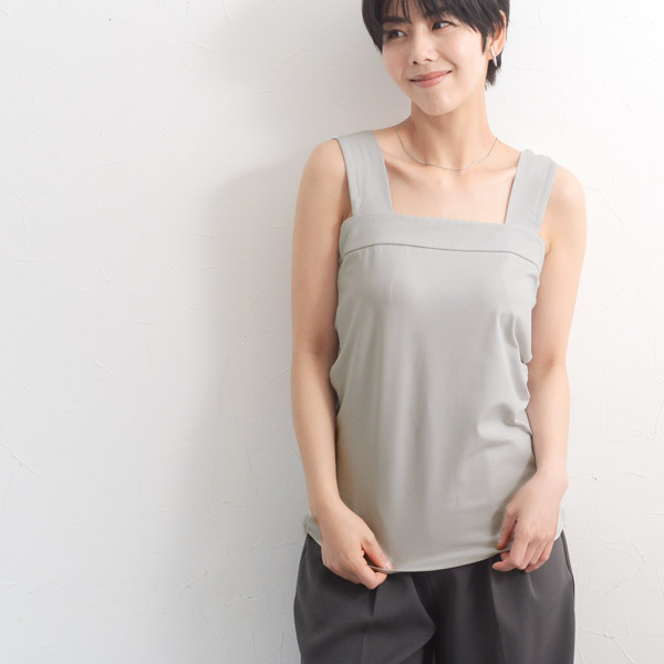 【滑らかコットン素材】チラ見えを防ぐ スクエア タンクトップ／カウリーナ kauliina