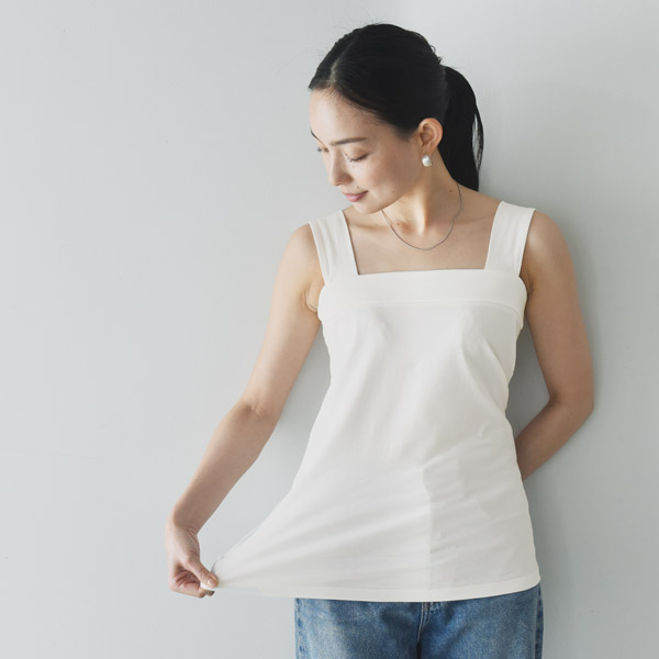 【滑らかコットン素材】チラ見えを防ぐ スクエア タンクトップ／カウリーナ kauliina