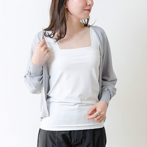 【さらさらナイロン素材】カップ付 チラ見えを防ぐ スクエア タンクトップ／kauliina カウリーナ（10％OFF）