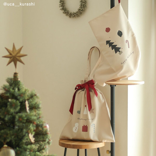クリスマス kukka ja puu サンタ袋のような クリスマス ラッピング袋 特大・大サイズ・靴下／クッカヤプー