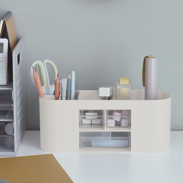散らかる文具をひとまとめに ペンスタンド 引き出し付 卓上 デスク収納
