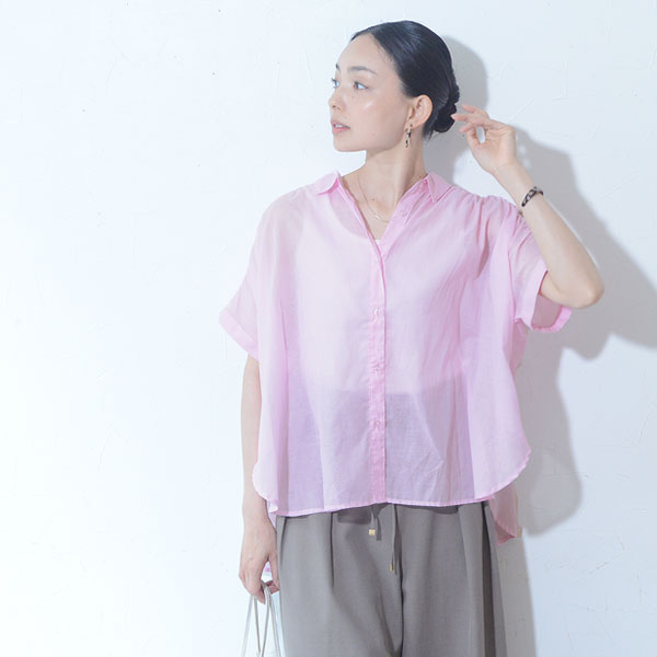 軽やかシアーで涼しい ネックギャザー シャツブラウス 撥水／kauliina カウリーナ【送料無料】
