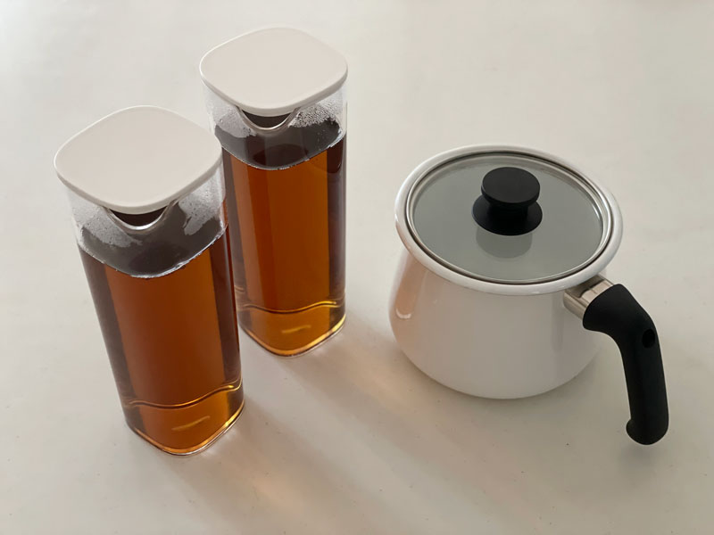 麦茶を沸かす家事は、「rinto」のホーローマルチポット×「KINTO」ウォーターカラフェで大量生産をラクチンに！