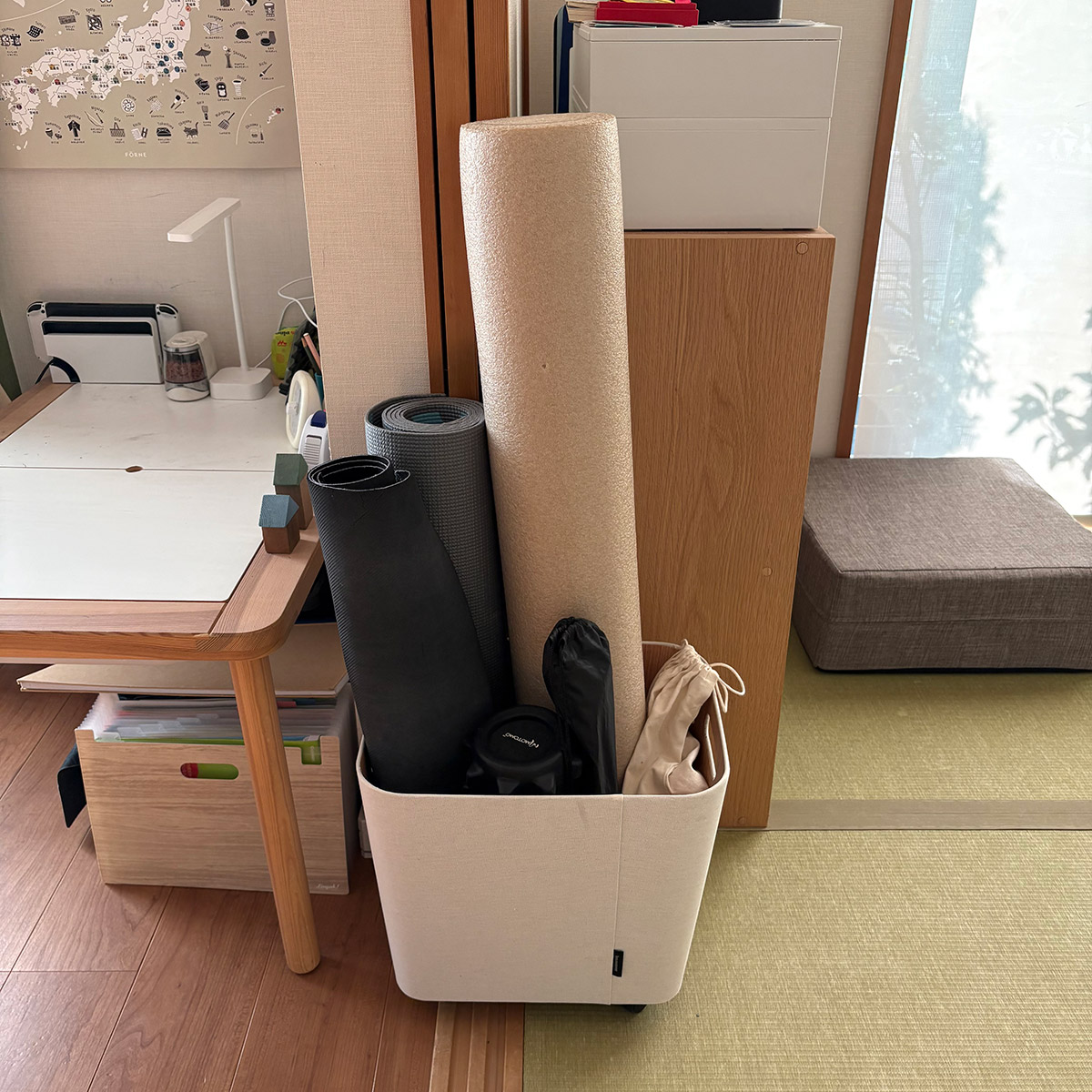 「やるぞ！」と思ったらすぐ取れるフィットネス収納。スタッフが実際に使ってみました