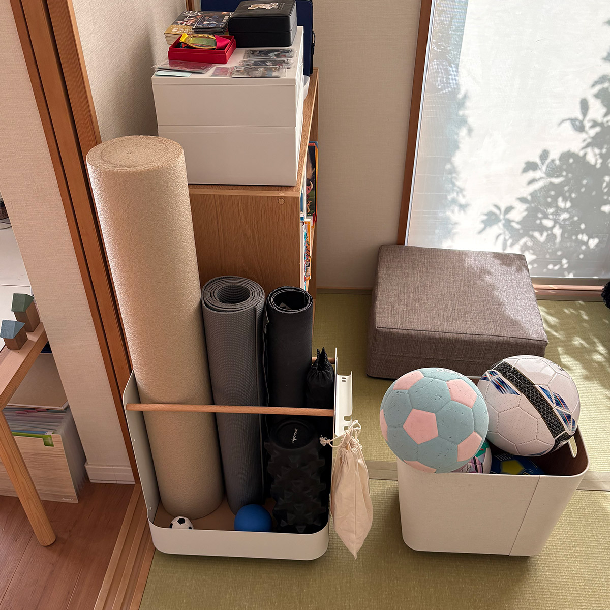 「やるぞ！」と思ったらすぐ取れるフィットネス収納。スタッフが実際に使ってみました